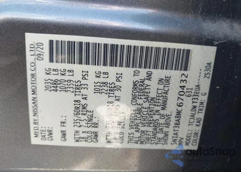 2021 Nissan Rogue Sv Fwd from USA, damaged, VIN 5N1AT3BA8MC670432